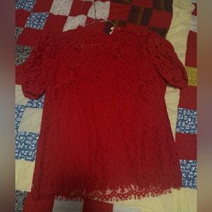 Vine & Love Vibrant Red Lace Blouse